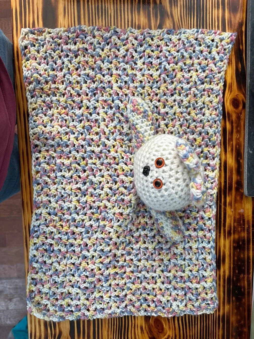 Handmade Crochet Teddy Bear Baby Lovey / Security Blanket